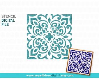 Mediterranean tile Stencil FILE, DIGITAL DOWNLOAD