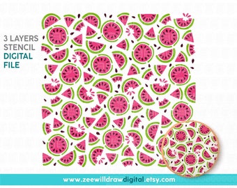 Watermelon pattern Stencil FILE, DIGITAL DOWNLOAD - 3 layers