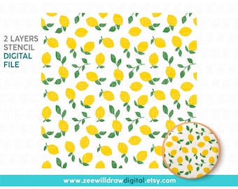 Lemon pattern Stencil FILE, DIGITAL DOWNLOAD - 2 layers