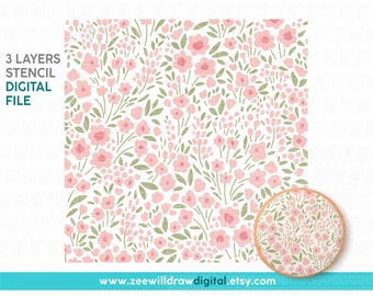 Ditsy Flowers Stencil FILE, DIGITAL DOWNLOAD - 3 layers
