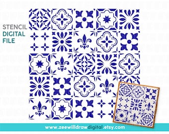 Mediterranean tiles Stencil FILE, DIGITAL DOWNLOAD