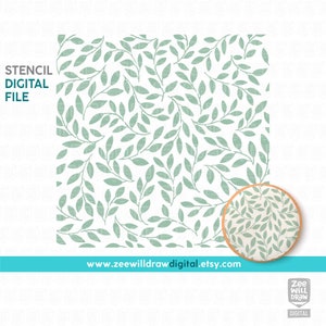 May include: Digital stencil file featuring a repeating pattern of green leaves on a white background. The file is for use with a cutting machine to create a stencil for crafting projects.