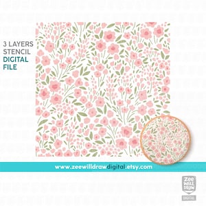 Ditsy Flowers Stencil FILE, DIGITAL DOWNLOAD - 3 layers