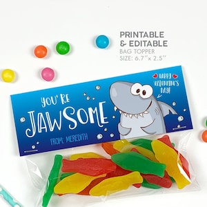 Shark Valentine bag topper, You&#39;re Jaw-some Valentine&#39;s day PRINTABLE