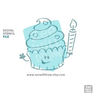 Birthday Cupcake PYO stencil FILE Zee will draw