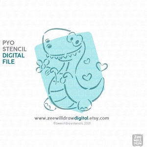 Dino in love PYO stencil file, DIGITAL DOWNLOAD
