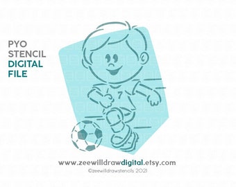 Boy playing football-2 PYO stencil FILE