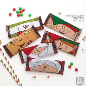 Weihnachtsschokoladenverpackungen, Schokoriegelverpackungen, Schokoladenriegelverpackung, Schokolade, Elfe, Weihnachtsmann, Mrs. Santa, printable, Lebkuchen, download