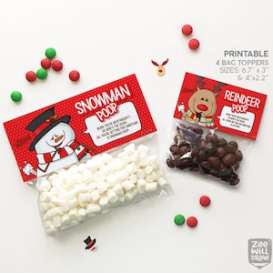 Toppers de bolsa de caca de muñeco de nieve y reno - IMPRIMIBLE, BRICOLAJE