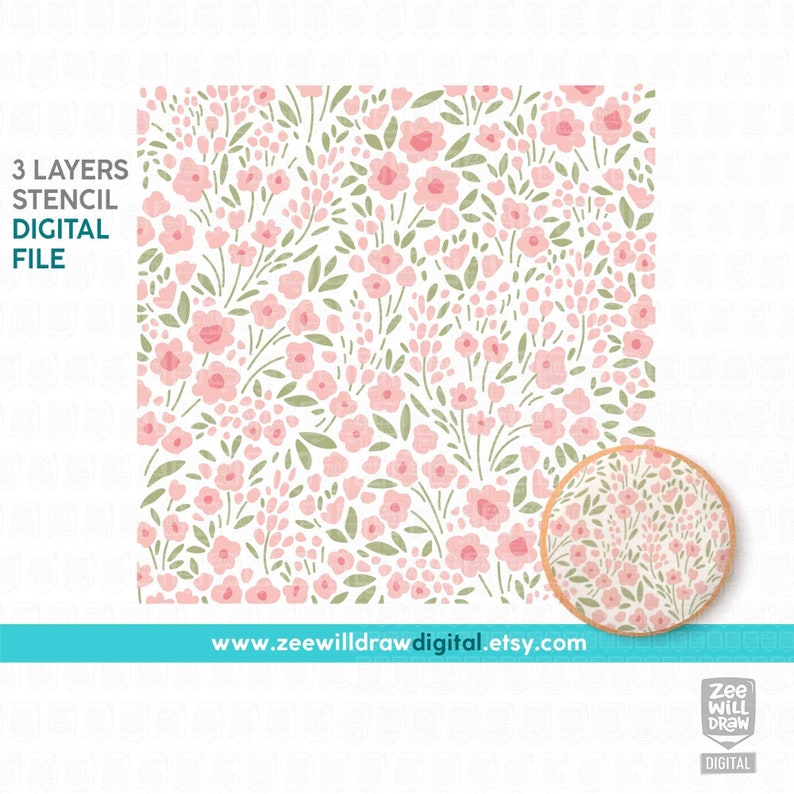 Ditsy Flowers Stencil FILE, DIGITAL DOWNLOAD 3 layers image 1