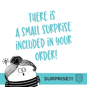 Op de afbeelding: Een cartoonillustratie van een verraste persoon met de tekst "THERE IS A SMALL SURPRISE INCLUDED IN YOUR ORDER! SURPRISE!!!"
