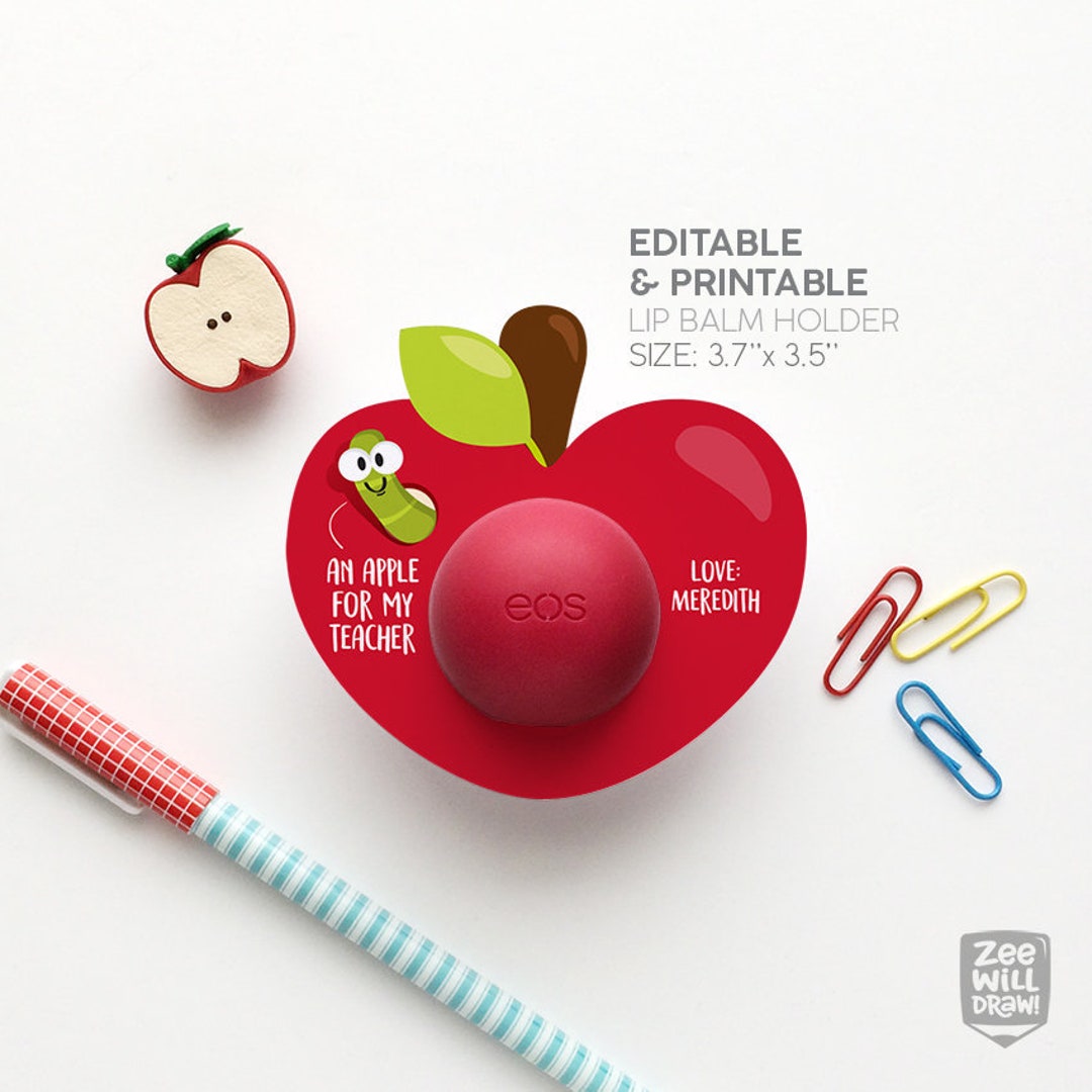 Lip Balm Printable Card an Apple for My Teacher - Etsy