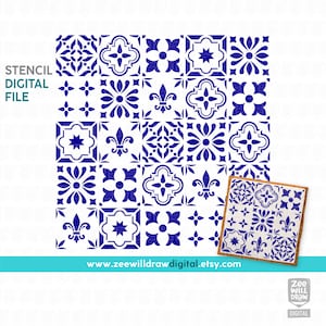 Mediterranean tiles Stencil FILE, DIGITAL DOWNLOAD