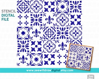 Mediterranean tiles Stencil FILE, DIGITAL DOWNLOAD