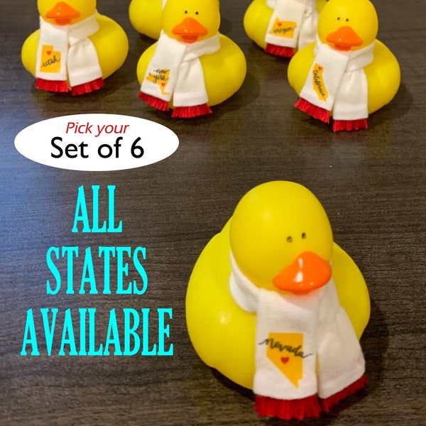 duck duck 6 rubber ducks with scarves, love for your state rubber 2” ducks, cruise ducks, rubber ducks for ducking, choose your state