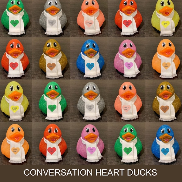 duck duck pick your own assorted rubber ducks, scarf with conversation heart ducks, valentines day gift, Valentine's Day ducks, cruise ducks