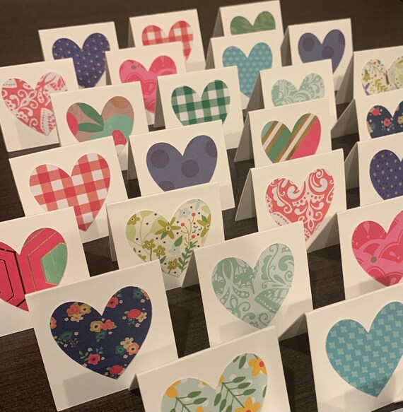 2 X 2 Folded Note Cards 30 FREE SHIPPING Small Note Cards Patterned Print  Design Hearts Cardstock Any Occasion Cards & Envelopes 