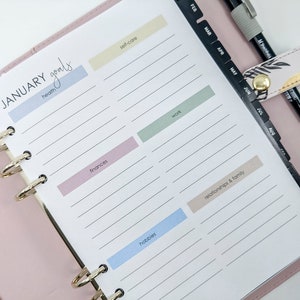 A5 Goals Planner Printed Inserts | Printed Planner Inserts for A5 planner | Goal Tracker | Kikki Filofax agenda refill habit
