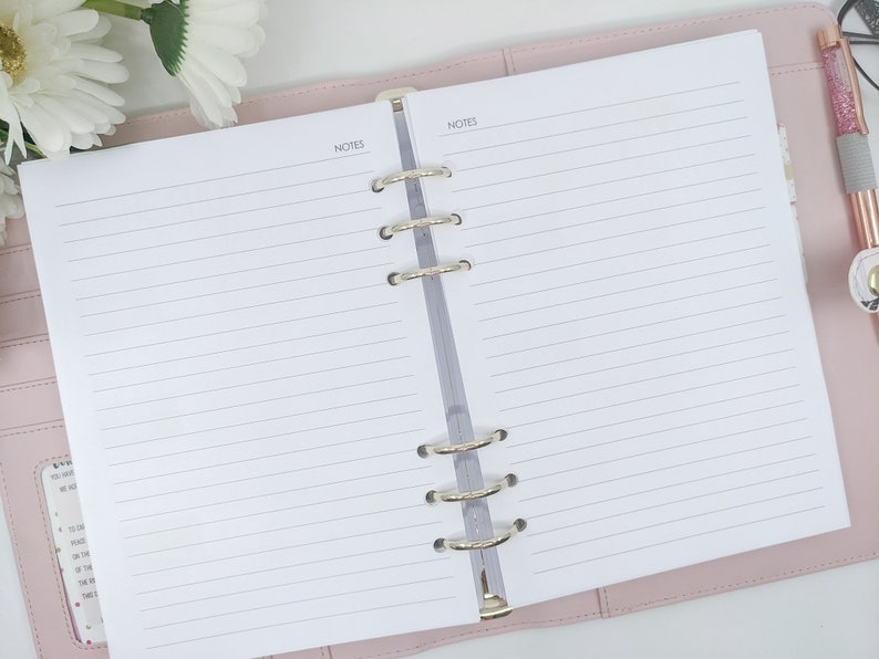 Printed A5 lined paper note paper punched A5 notepaper for large Kikki K or Filofax refill planner refill A5 planner image 1