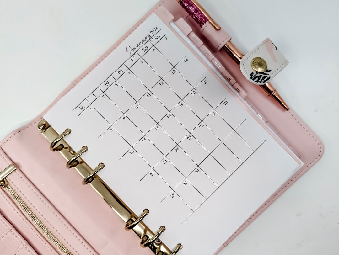 B6 Monthly Inserts | B6 Month on One Page Planner Inserts for Ring ...