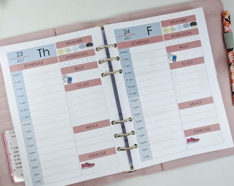 A5 Daily Planner Refill Blue and Peace - A5 Ring Planner Inserts for large Kikki.K, A5 Filofax etc