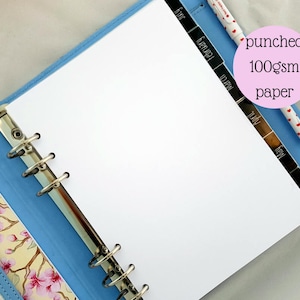 A5 sized 100gsm punched plain paper x 50 sheets note paper punched notepaper for large Kikki K or Filofax image 1