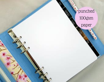 A5 sized 100gsm punched plain paper x 50 sheets | note paper | punched notepaper | for large Kikki K or Filofax