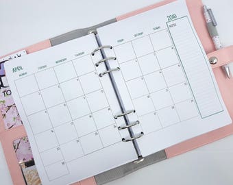 A5 Monthly Planner Inserts with lists on back - MO2P - Month on two pages - printed planner refill for large Kikki K, Filofax - calendar