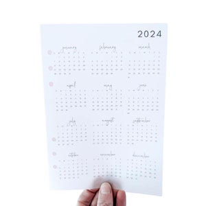 A5 2024 Yearly Calendar vellum planner insert - year at a glance A5 planner refill