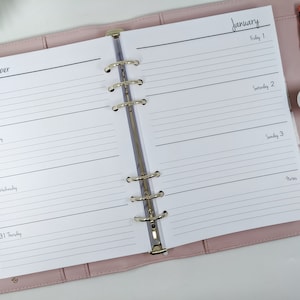 Recambio de agenda semanal horizontal A5 2026, con diseño de notas. Recambio para agenda de anillas A5 Filofax Kikki K.