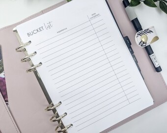 Inserti per planner A5 Bucket List / Kikki K, ricarica Filofax
