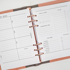 Recambio de agenda semanal A5, insertos para Kikki.K, Filofax, Planner Peace y carpeta de 6 anillas. Agenda semanal con pequeños rastreadores de hábitos.