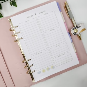A5 Day on One Page DO1P printed planner refill to fit Kikki K and Filofax with to do lists | Daily planner inserts | fits A5 6 ring planners