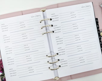 A5 Online Shopping Tracker Inserts | Planner Refill