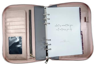 Cubierta de agenda A5 con 6 anillos en color champán rosado