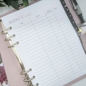 A5 Libros para leer Insertos impresos del planificador / x 10 páginas de doble cara Relleno del planificador para el planificador grande kikki k filofax / recarga de agenda