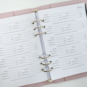 A5 AFTERPAY TRACKER printed planner inserts |  10 double-sided sheets | Afterpay inserts planner fits large Kikki filofax planner refill