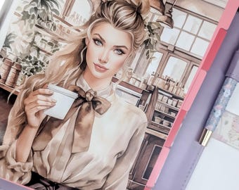 Tablero Coffee Girl A5 para agendas de anillas, compatible con agendas Filofax o Kikki K