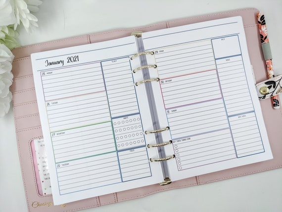 A5 Week on 2 Pages Printed Planner Inserts Weekly Planner 