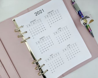 A5 Yearly Calendar 2022 or 2023 printed planner insert - year at a glance A5 planner refill