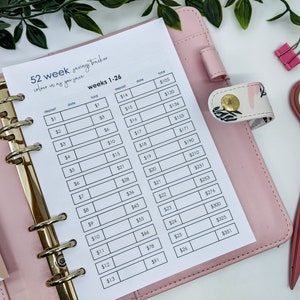 A5 printed 52 Week Savings Challenge printed planner insert for A5 planners | printed savings tracker budget finance planner insert
