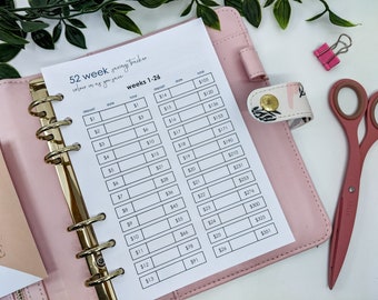A5 printed 52 Week Savings Challenge printed planner insert for A5 planners | printed savings tracker budget finance planner insert