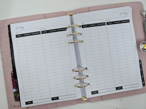 A5 SAVINGS TRACKER planner inserts | Budget finance inserts | savings  tracker | budget planner | finance planner refill for A5 planner