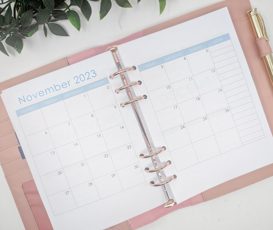 A5 Monthly Planner Inserts 2026 – Month on Two Pages, Lists on Back ...