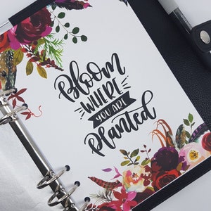 Bloom Where You Are Planted Planner Dashboard, B6 of Personal Size Dashboard voor ringplanners, past op Filofax of Kikki K planner
