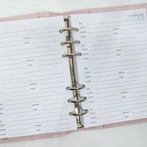 A5 Lector Log Planner Inserts / Reading Tracker A5 impreso planificador insertos x 10 páginas de doble cara Relleno del planificador para Kikki K Filofax grande