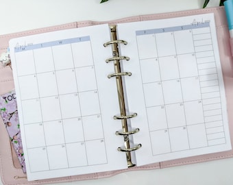 Planificador mensual de tamaño personal: diseño colorido, perforado con 6 agujeros