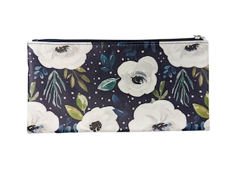 Midnight Blossom Pencil Case - Vegan Leather Pencil Case -  Makeup Pouch - Zip Pouch