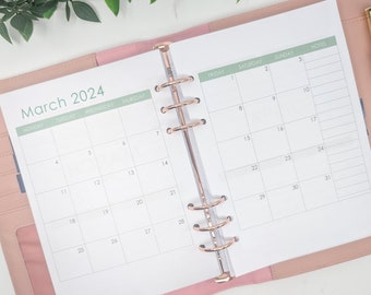 A5 Monthly Planner Inserts 2026 – Month on Two Pages, Lists on Back