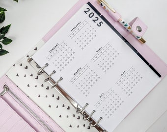 Planificador anual 2026: el año en una página, el año de un vistazo. Página de recambio para planificadores de anillas A5.